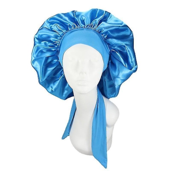 Silke Bonnet Satin Bonnet Til Søvn Bonnet Med Bånd Nat Hætte dark blue