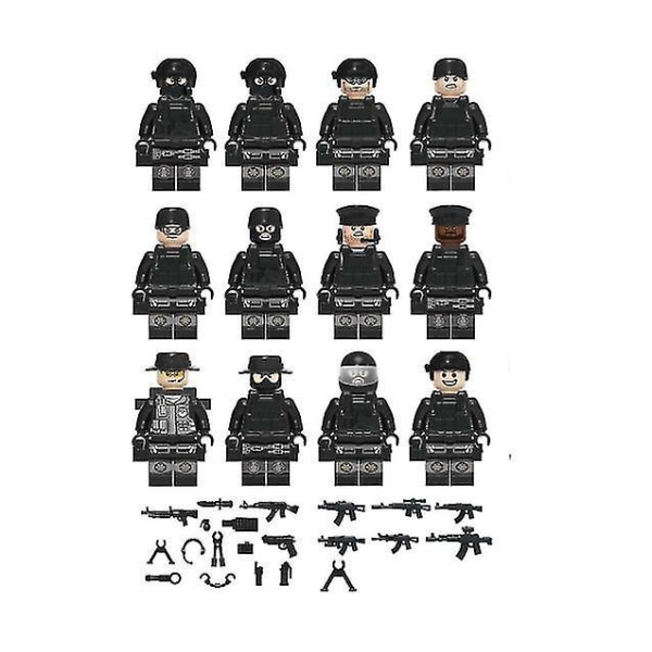 12pcs Black Swat Police Building Block Toy