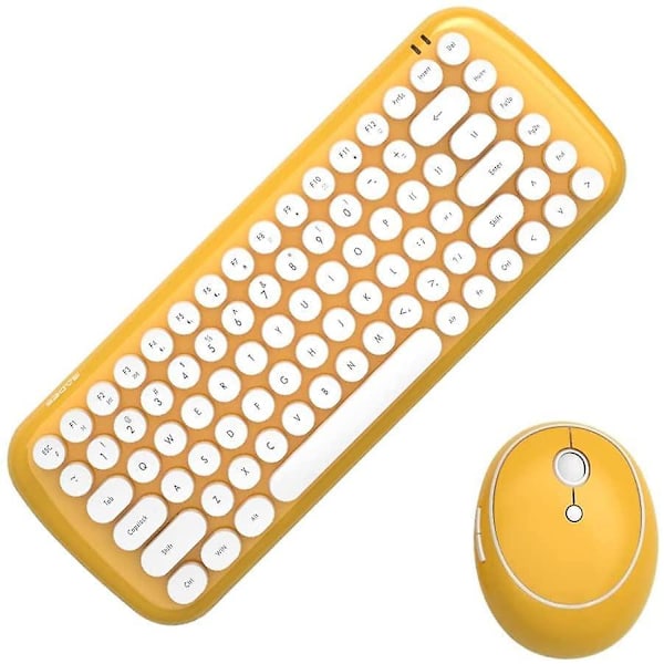 Mini Wireless Keyboard 2.4g Usb Keyboard And Mouse Set, Round Keycap, Multi-color Cute Girly Keyboard... (yellow)