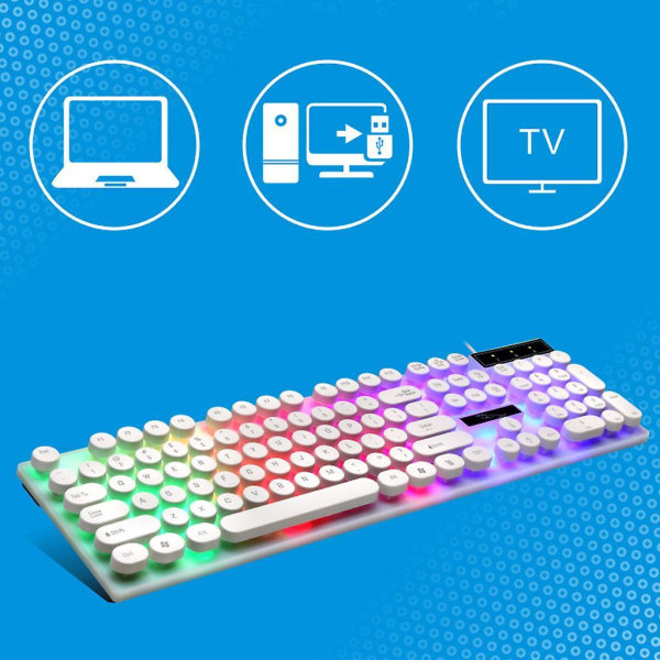 Glowing Keyboard With Round Keycaps For Pc/laptop Gaming Backlit Keyboard For Computer Gamers Black