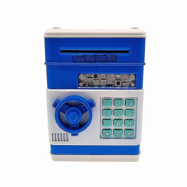 Electronic Piggy Bank Safe Atm Password Cash Box Automatic Deposit Banknotes Gifts Birthday Gifts High Quality Blue