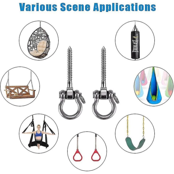 2 Pieces Screw Hook, Heavy Duty 304 Stainless Steel 180 Ceiling Hook For Indoor Outdoor Playground Yoga, Hammock, Rope, Swing, Hanging Chair, Punching
