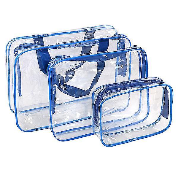 3 Pieces Crystal Clear Portable Travel Cosmetic Bag Makeup Toiletry Wash Bag Holder Pouch Set Blue