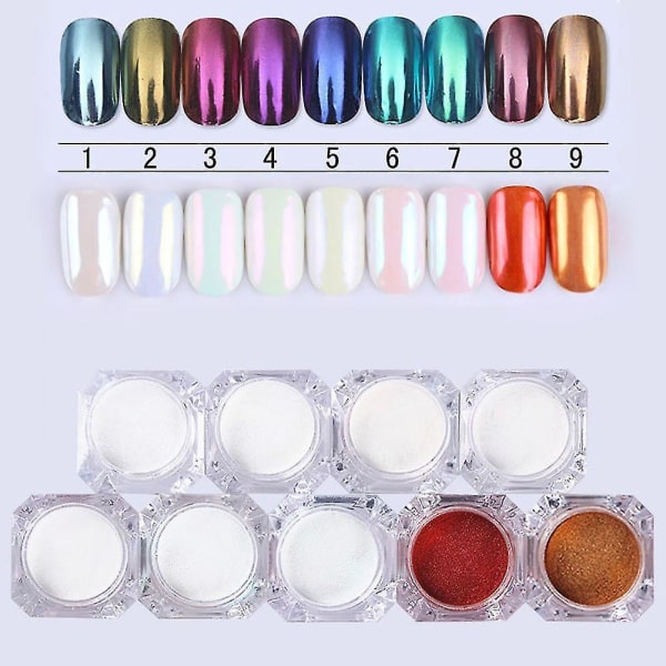 9 Colors Mirror Powder Glitter Nail Beauty Art Pigment Diy Manicure With Brush