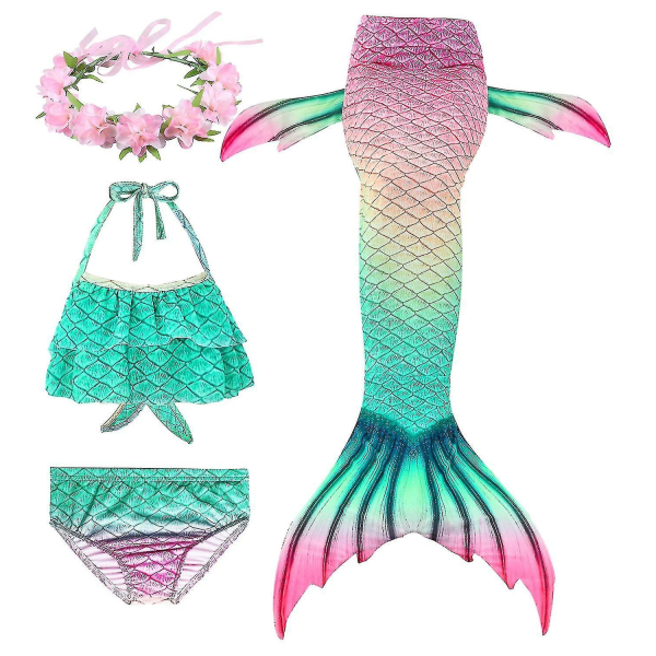 Kids Girls Mermaid Tail Bikini Set Swimwear Swimsuit Swimming Costume Included Garland Headband Color 2 12-13Years