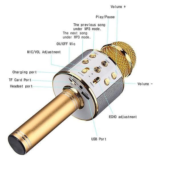 Bluetooth Microphone Speaker Handheld Microphone Karaoke Mic Music Player Singing Recorder Rose gold