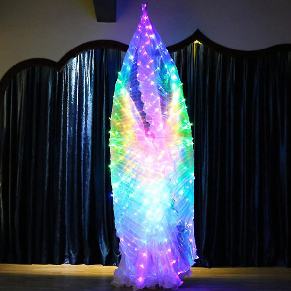 Adjustable Stick 57" Long Led Isis Wings Belly Dance Cloth Performance Costumes Adult With Stick Multicolor Acid blue