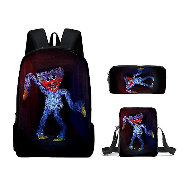 3 stk. Poppy Playtime Ryggsekk & Matboks Barn Studenter Skolesekk, Matpose, Penal | Gamer Merchandise Only Pencil Case