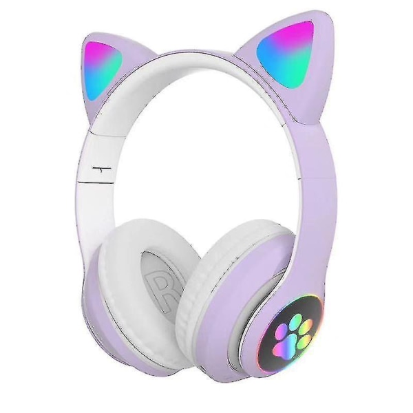 Black-wireless Bluetooth Headphones Cat Ear Headset With Led Light