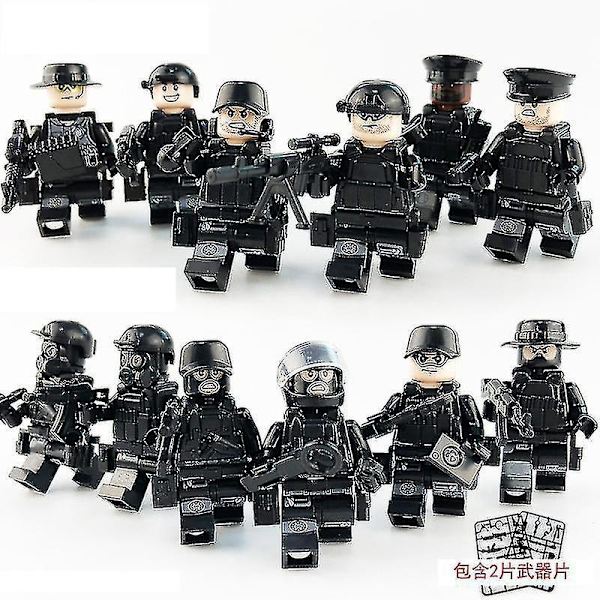 12pcs Black Swat Police Minifigure Building Block Accessories Military Toy-3