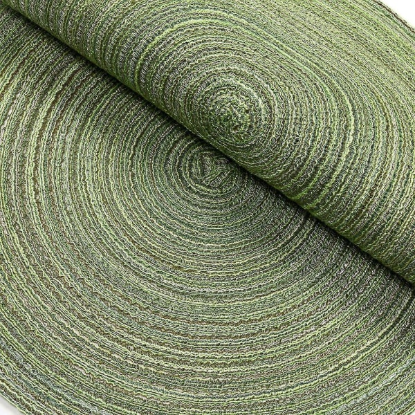 Set Of 6 Round Woven Placemats,washable,round Cotton Placemats,washable,heat-resistant And Non-slip,diameter 35cm,beige Green