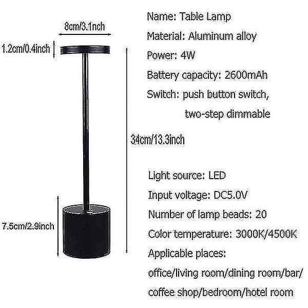 Cordless Led Table Lamp Portable Usb Rechargeable(black)