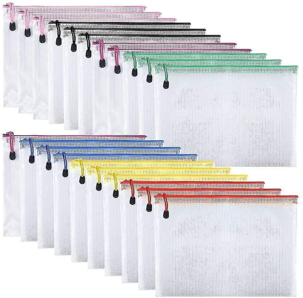21pcs Document Bag A5 Zipper Wallet Bags Plastic Mesh Document Folders