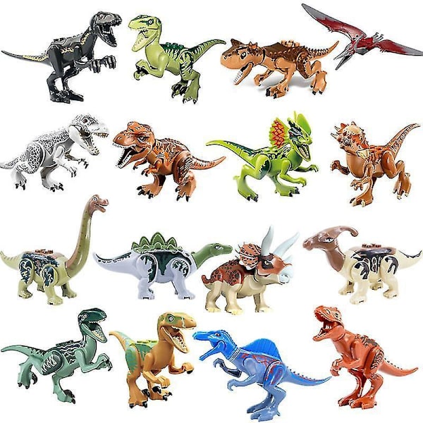 16pcs Dinosaur Building Blocks Velociraptor Stegosaurus Triceratops Ankylosaurus Tyrannosaurus Pterodactyl Children's Assembling Toy