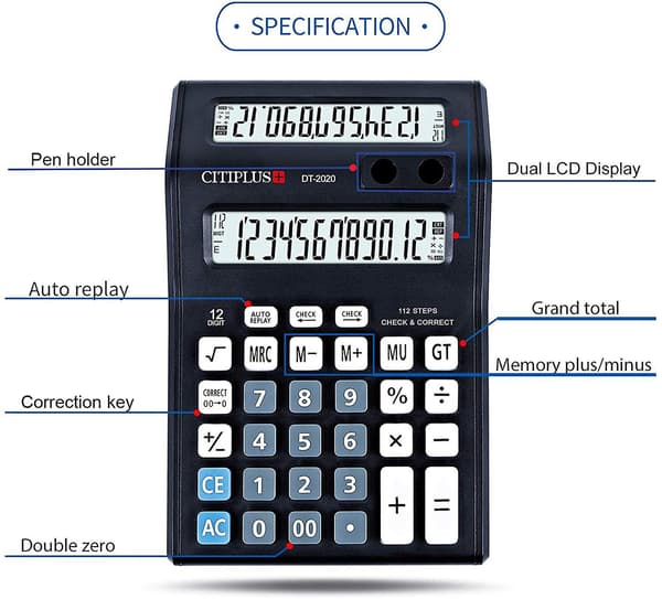 + Dual Display Calculator, Office Desktop Calculator, 12 Digit Large Display And Big Button
