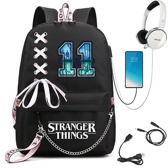 Stranger Things Hellfire Club Large-capacity School Bag Usb Charging Backpack Black 11