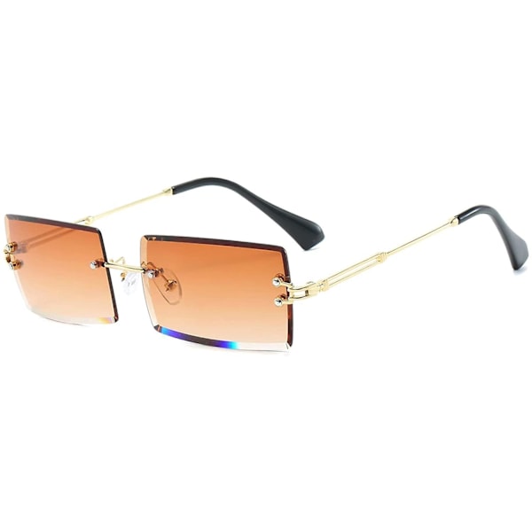 Rimless Rectangle Sunglasses For Women/men Ultralight Metal Frame Tea