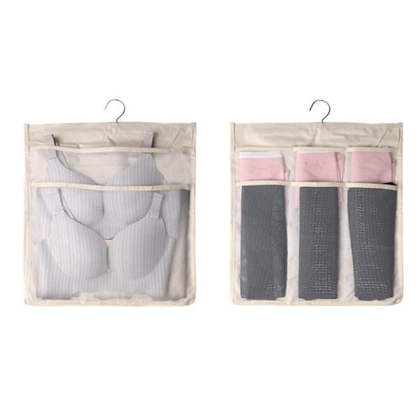 Double-side Hanging Underwear Organizer Hanging Underpants Bra Socks Storage Bag Beige F
