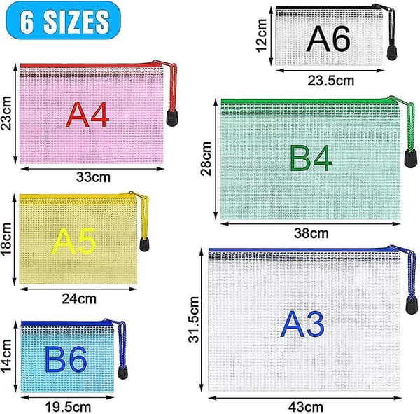 12 stk. Mesh Lynlåspose Dokumentmappe, A3 Plastik Lynlåsmappe Filmapper