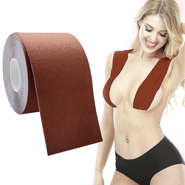 Boob Tape, Nipple Tape, Waterproof Breast Lift Tape, Elastic Comfortable Breast Tape, Strapless Adhesive Sticky Brown 7.5cm*5m