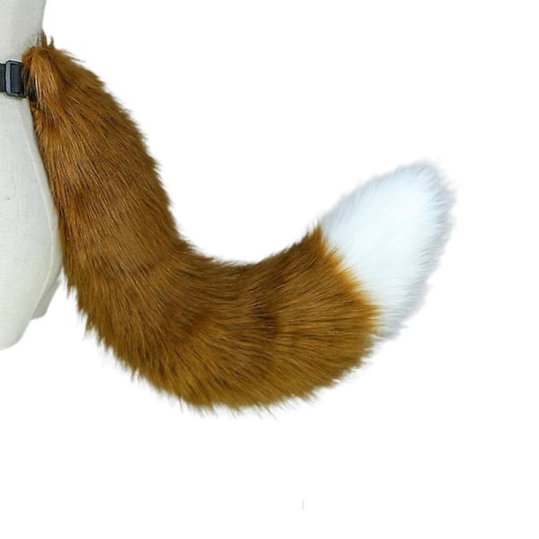 Flexible Faux Fur Cat Costume Tail Cosplay Halloween Christmas Party Costumes Brown and white