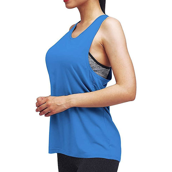 Workout Tops For Women Yoga Athletic Shirts Long Tank Tops Gym Clothes Blue Medium