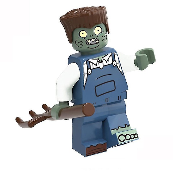 8pcs Plants Vs. Zombies Series Repairer Iron Bucket Farmer Zombie Assembled Building Block Miniature Toy