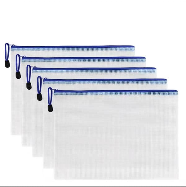 5pcs Zipper File Bag-multifunctional Storage Folder, Suitable For School And Office Files (white, B4)