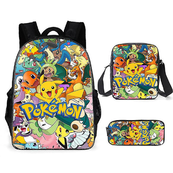 3pcs Pokmon Schoolbag Pikaqiu Backpack Polyester Comfortable Lightening Children's Bag 28