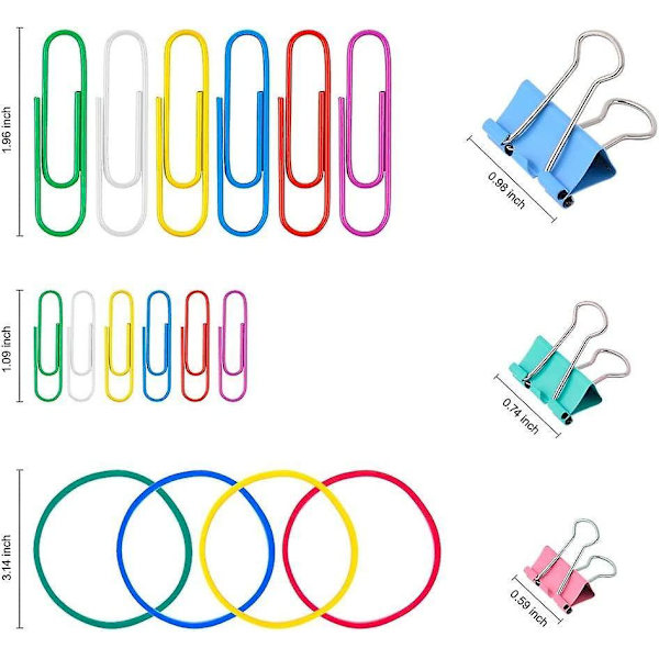 Binder Clips Paper Clips, Sopito 300pcs Colored Office Clips Set with Paper Clamps Paperclips Rubber