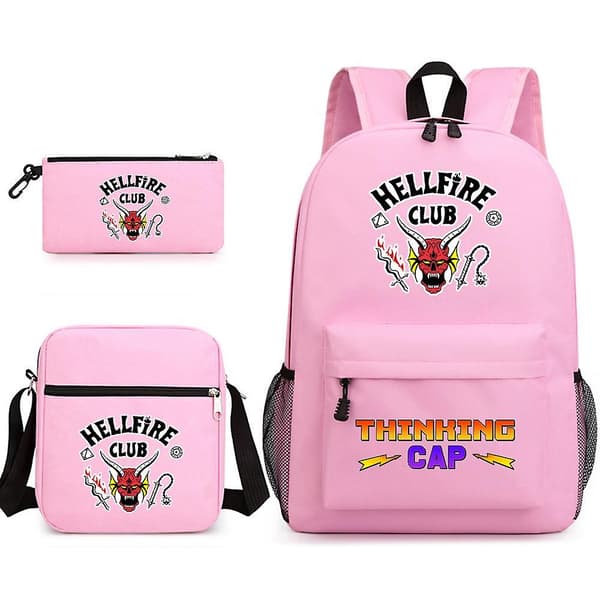 Stranger Things Hellfire Club Backpack Three-piece Set School Bag Pink