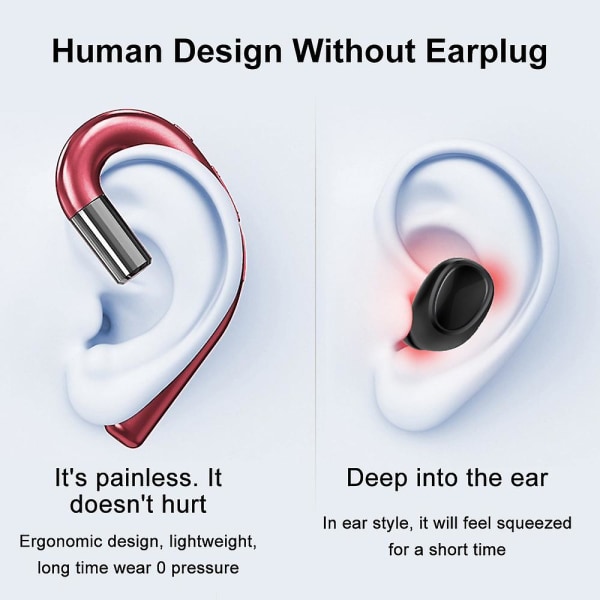 Bluetooth Headphones Noise Cancelling Handsfree Headset Ear-hook Red