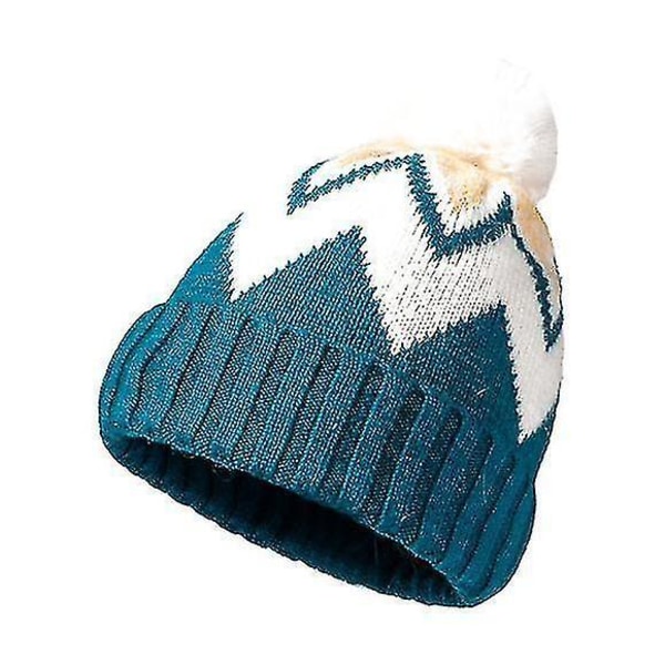 womens Beanie Hats Faux Fur Pom  Beanie Winter Hat blue