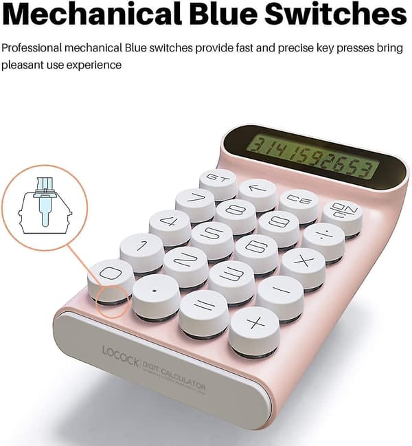 Ruikalucky Mechanical Switch Calculator,handheld For Daily And Basic Office,10 Digit Large Lcd Display (pink)