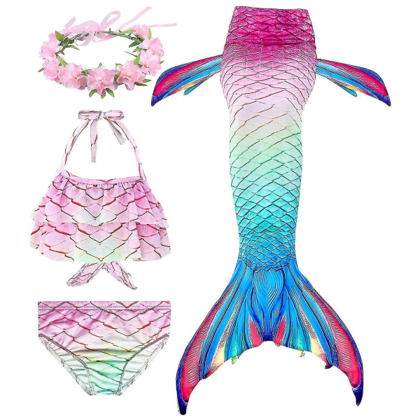 Kids Girls Mermaid Tail Bikini Set Swimwear Swimsuit Swimming Costume Included Garland Headband Color 3 6-7Years