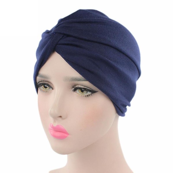 Womens Turban Wrap Muslim Chemo Caps Hijab Hats Bandana Head Scarf Dark Blue