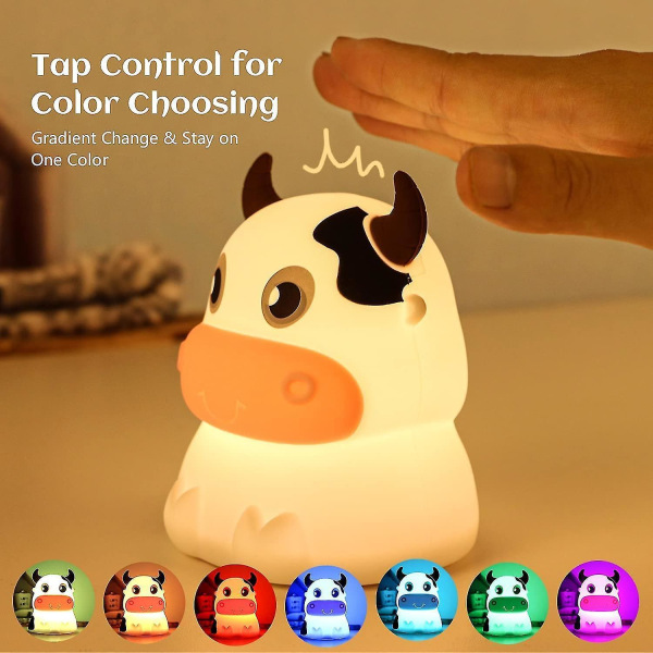 Cow Night Light For Kids Portable Tap Control Rechargeable Nightlight With 7 Light Changes