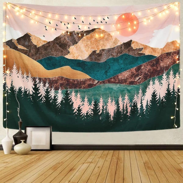 Mountain Tapestry Forest Tree Tapestry Sunset Tapestry Nature Landscape Tapestry Wall Hanging For Room(60*50 Inches)