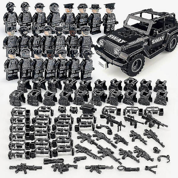 22 Pcs/set Military Building Blocks Series Black Special Police And Off-road Vehicle Set Small Particles Assembled Minifigure Toy