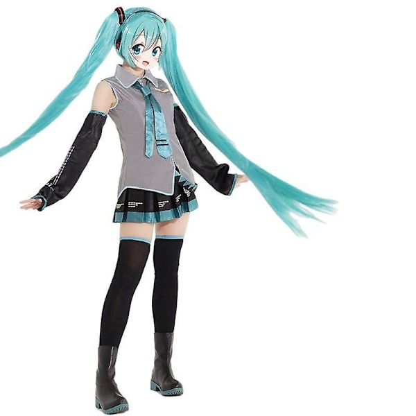 Kawaii Vocaloid Miku Cosplay Wig Costume Japan Midi Dress Beginner Future Female Halloween Girl's Cloth Green Full set M