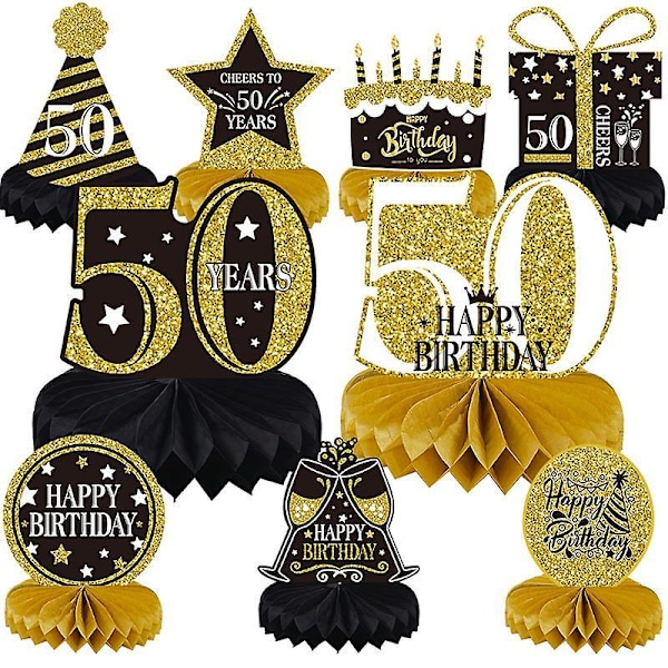 Black Gold Age Birthday Themed Desktop Honeycomb Birthday Party Decoration Supplies Ornaments 50 age