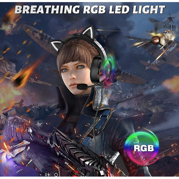 Gaming Headset With Gel Cat Ears Compatible With Xbox One, Ps4, Ps5, Pc