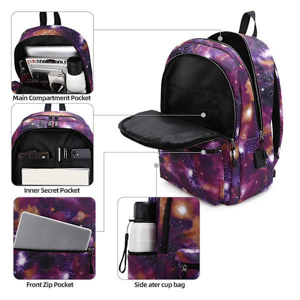 For Galaxy Backpack School College Laptop Usb Charging Port Backpacks For Teenag Pink