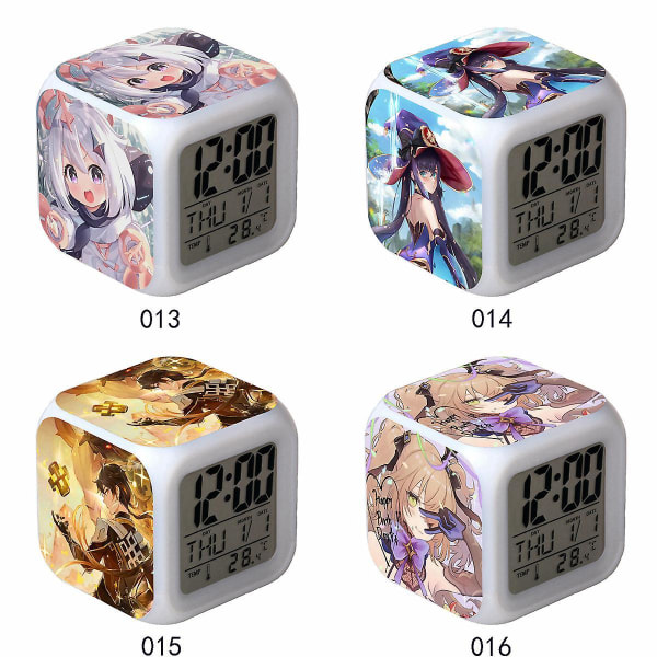 Genshin Impact Anime Surrounding Mute Night Light Led Color Changing Function Cartoon Colorful Alarm Clock-a11