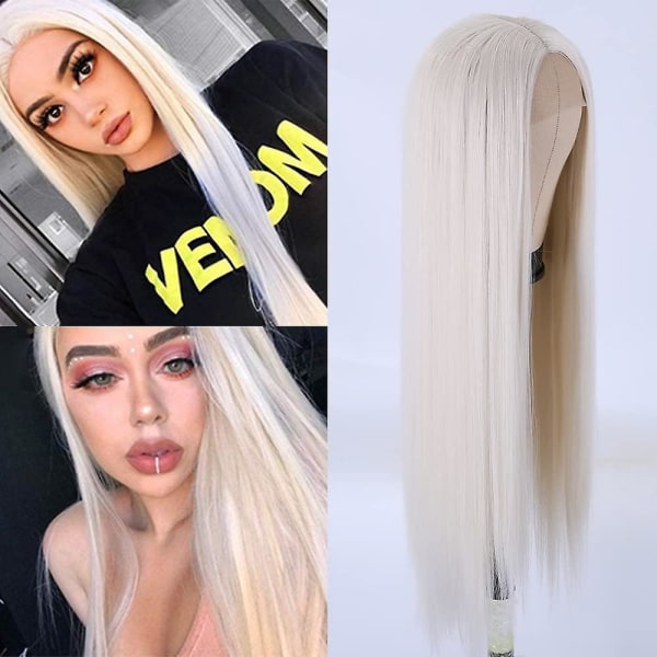 Long Platinum Blonde Wigs White Straight Wigs Straight Wig #60 For Women 24 Inch Heat Resistant