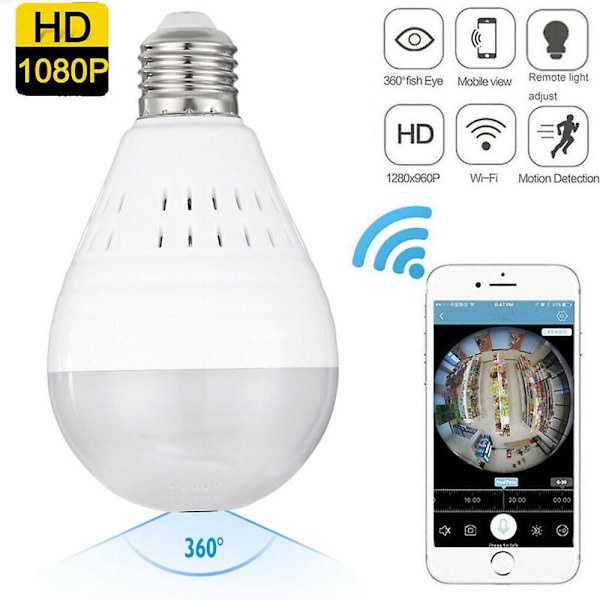 360 Graders Panorama Wifi IP Kamera Pære Fisheye Kamera Hjemmesikkerhedslampe