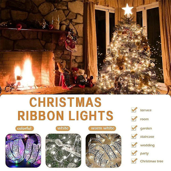 4m 40led Ribbon Fairy String Lights Gift Wraps Christmas Tree Party Decoration Warm White