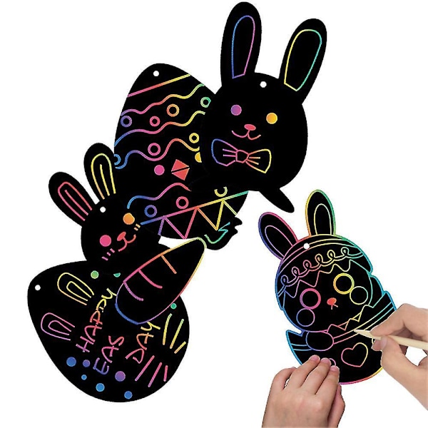 36 Pieces Easter Crafts Easter Design Rainbow Scratch Craft Art Diy Toy