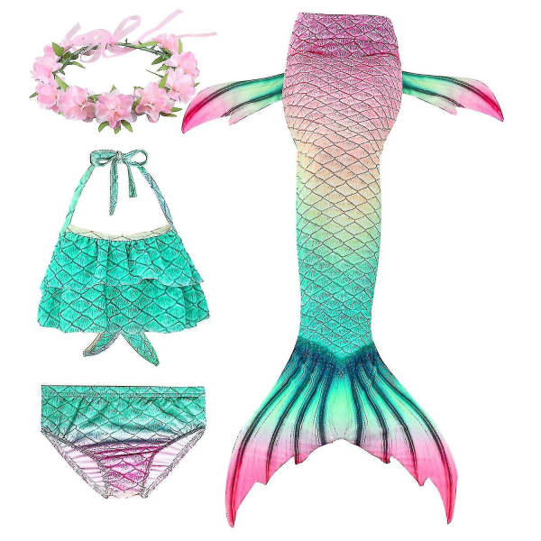 Kids Girls Mermaid Tail Bikini Set Swimwear Swimsuit Swimming Costume Included Garland Headband Color 2 10-11Years