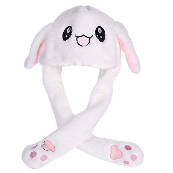 Rabbit Hat Ear Moving Jumping Hat Funny Bunny Plush Hat Cap White